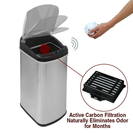 13.2 Gal Deodorizer Touchless Stainless Steel Trash Can Automatic Motion Sensor