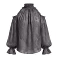 thumbnail image 7 of Helii Long Sleeve Shirts for Women Cold Shoulder Halter Neck Chiffon Blouse Boho Print Elegant Shirts Autumn Fall Outfift Casual Office Work Top, 7 of 7