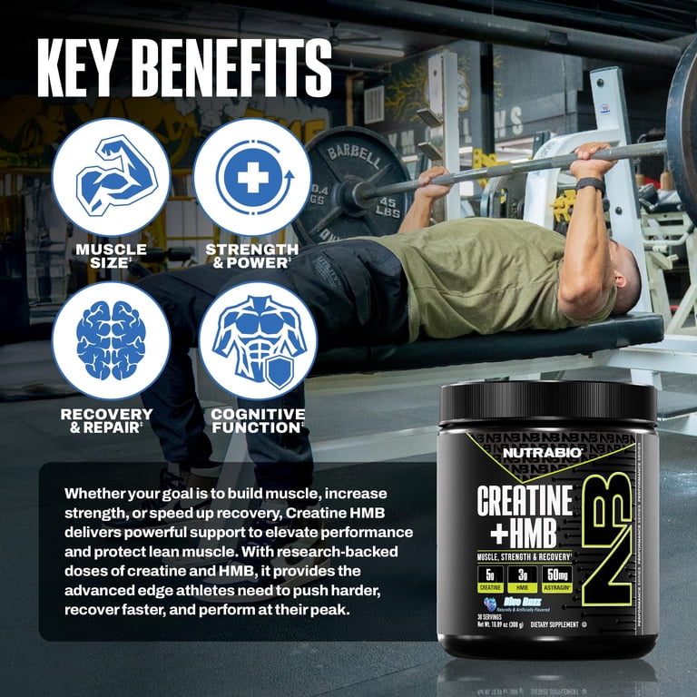 NutraBio Creatine + HMB- Creatine Monohydrate with HMB Powder for