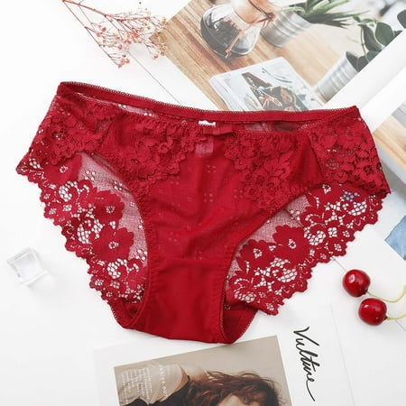 

Uorcsa Soft Stretch Breathable Ladies Lace Sexy Women Underwear Underpants Wine