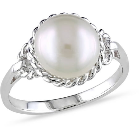 Miabella 9-9.5mm White Round Cultured Freshwater Pearl Sterling Silver Cocktail Ring