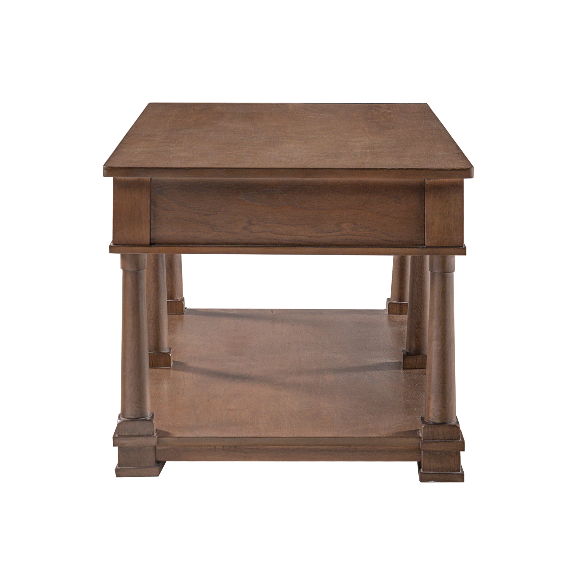 Leumius Farmhouse Coffee Table with 2 Storage Drawers & Lower Open Shelf, Rectangular Cocktail Table with Solid Wood Legs for Living Room Brown