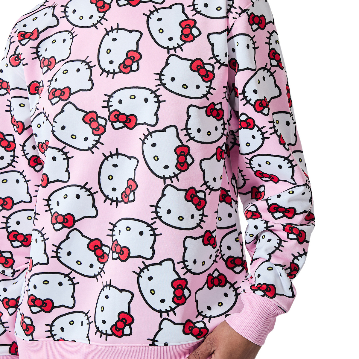 Hello Kitty Character Heads All-Over Print Women's Pink Crew Neck Long Sleeve Sweatshirt-Medium