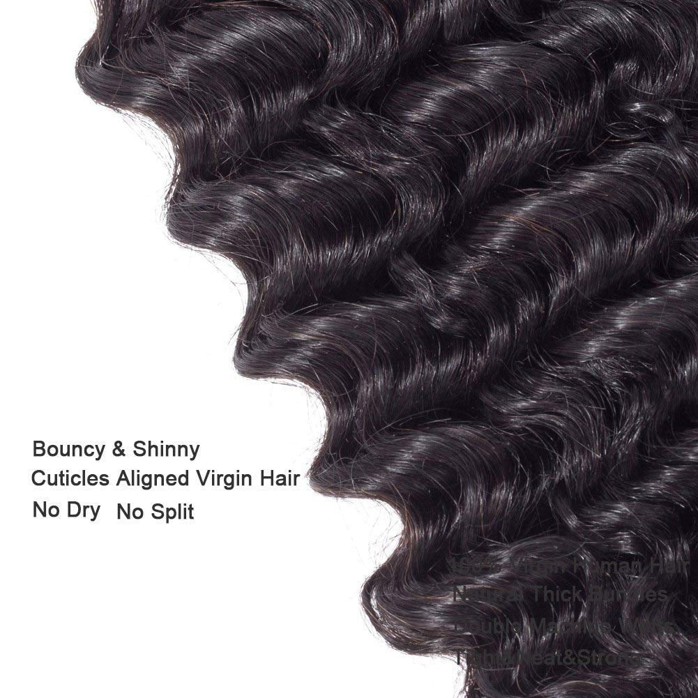 9A Deep Wave Wavy Extensions 100% Human Remy Unprocessed Virgin Hair Natural Black Color 1B - 20,22,22 INCH (3 Bundles)