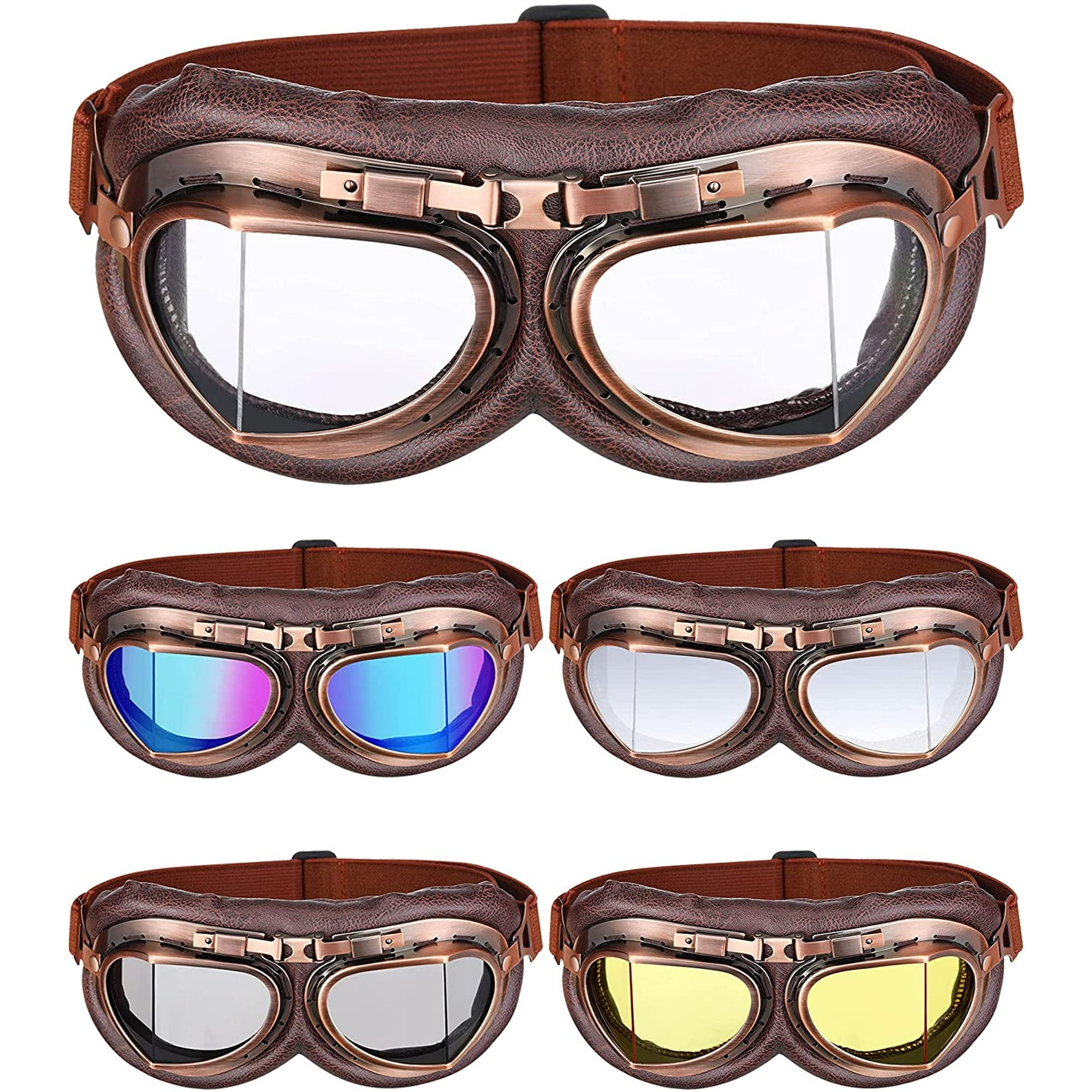 5 Pieces Motorcycle Goggles Vintage Pilot Style Cruiser Scooter Goggle Outdoor Sand Goggles Dustproof Windproof Bike Racer Cruiser Touring Eyewear for Half Helmet Men Women Walmart
