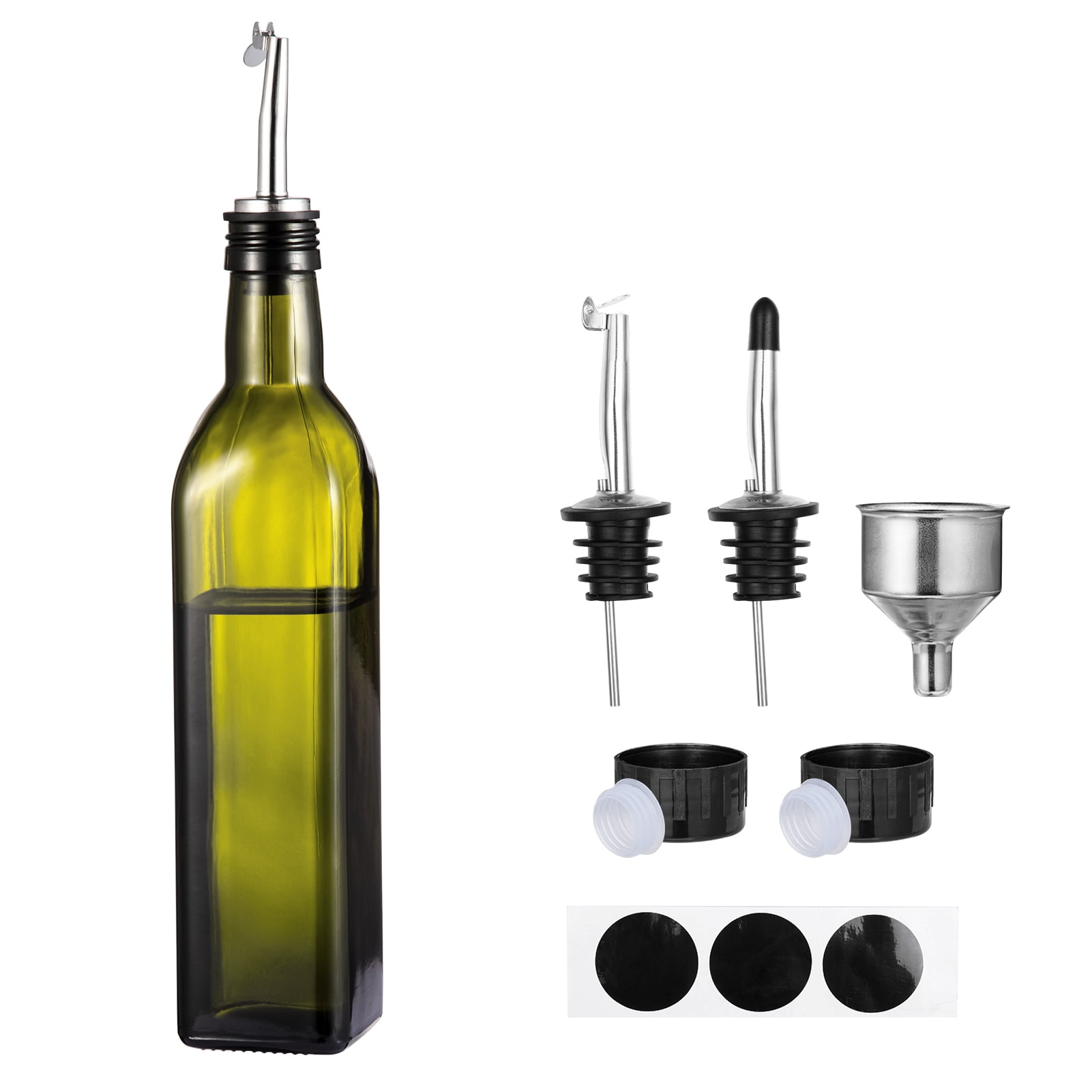 RW Base 17 oz Black Glass Olive Oil Dispenser - with Stainless Steel Pourer  - 2 1/4 x 2 1/4 x 12 1/2 - 1 count box