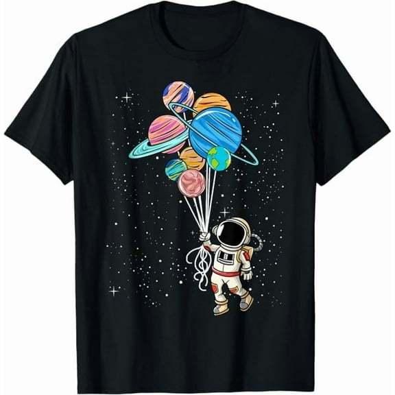 Funny Astronaut Holding Planet Balloons Tshirt