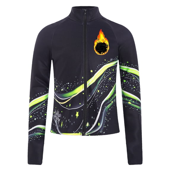 Hansber Girls Figure Skating Training Jackets Long Sleeve Zip Up Fleece Lined Coat Slim Fit Sweatshirts Fluorescent Yellow 14