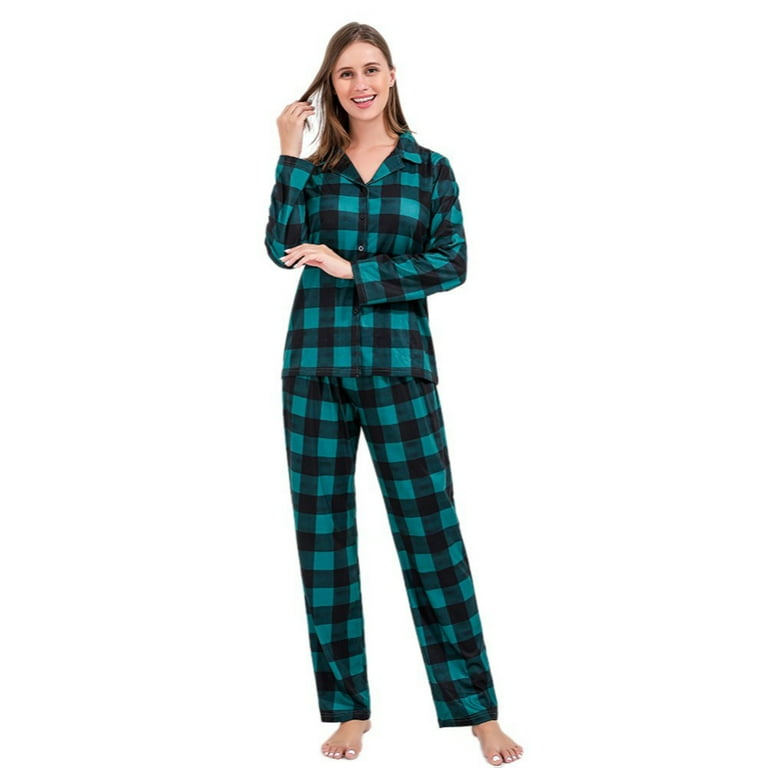 Kids Green & Black Plaid Flannel Set