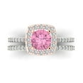 thumbnail image 2 of Clara Pucci 14K White/Rose Gold Round Cut 1Ct Simulated Pink Diamond Engagement Ring + Matching Band - Luxury Box Included, 2 of 7