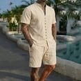 thumbnail image 7 of Bovxnpu Men 2 Piece Linen Set Beach Outfits Linen Men Short Sleeve Button Stand Collar Shirt Beach Set, 7 of 7