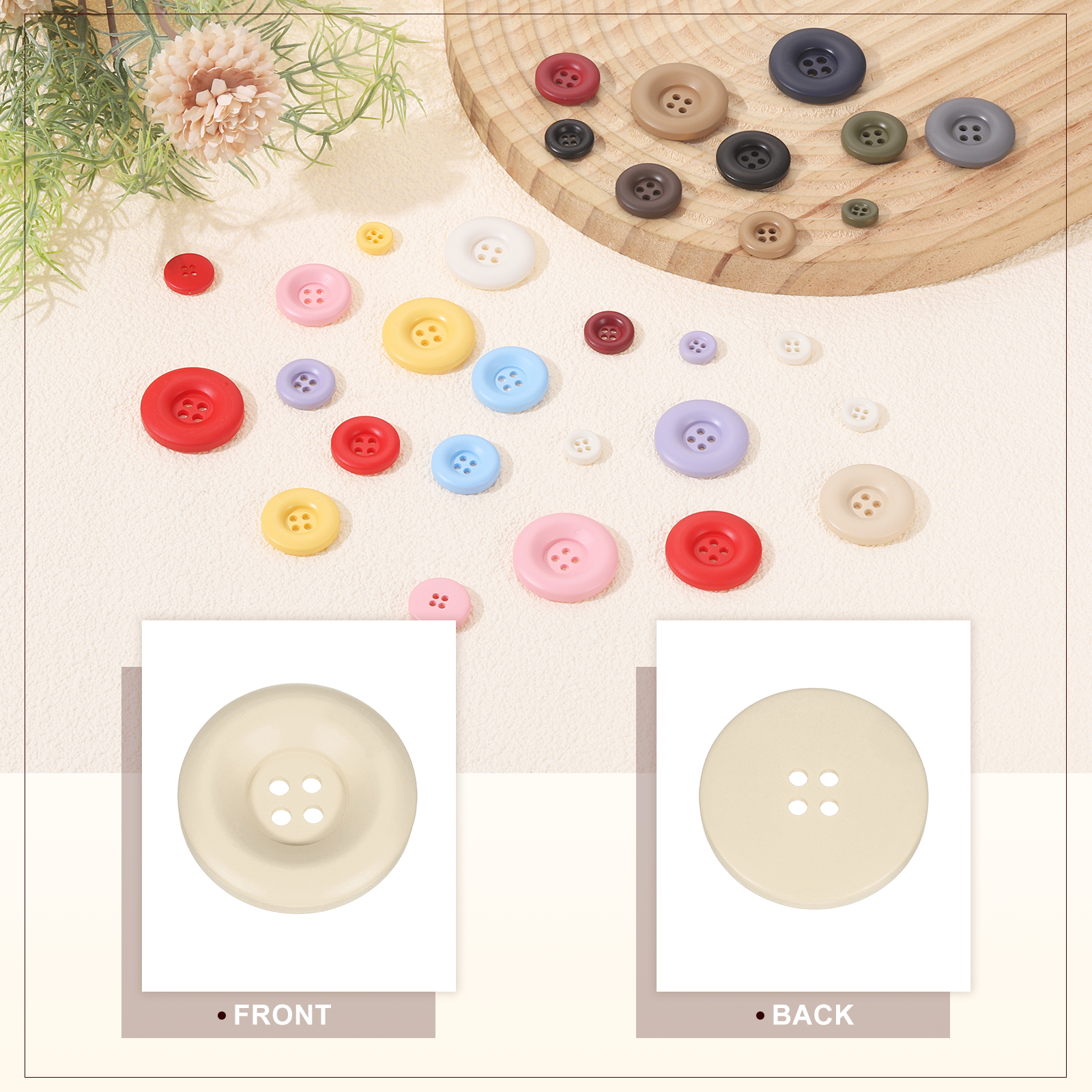Uxcell 50pcs Sewing Button 30mm 4 Holes Resin Round Crafting Buttons, Coffee