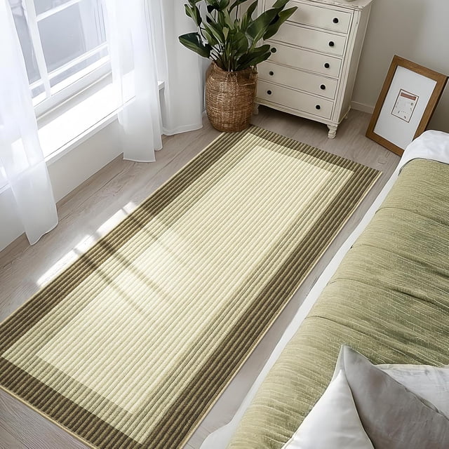 Twister.CK 2' x 6' Modern Runner Rug, Machine Washable, Non-Slip, Non-Shedding, Low-Pile Floor Carpet, for Bedroom, Kitchen, Entryway, Brown