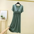 thumbnail image 2 of Wensltd Plus Size Sleepshirt for Women V Neck Solid Color Short Sleeve Nightdress With Built In Bra Comfy Outdoor Home Wear, 2 of 5