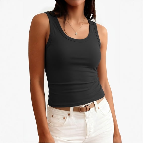 Lumtrix Womens Sleeveless Scoop Neck Built In Bra Tank Tops 2026 Summer Casual Basic Slim Fit Ribbed Knit Racerback Workout Cami Shirts Black S