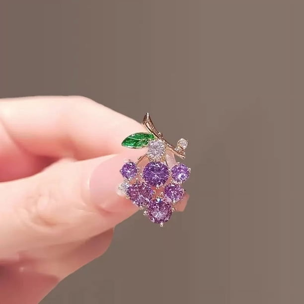 Mini broche de uva exquisito, elegante broche de traje que combina con todo, lindo broche de hebilla fija antiexposición para mujer, tapeta púrpura