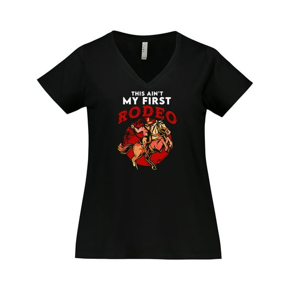 Inktastic Funny First Rodeo Cowboy Women's Plus Size V-Neck T-Shirt