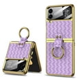 thumbnail image 1 of Nalacover for Samsung Galaxy Z Flip5 Electroplated Plain Folding Case with Ring Holder Screen Protective Film, Woven Pattern PU Leather Shockproof Anti-Scratches Slim Cover for Galaxy Z Flip5, Purple, 1 of 9