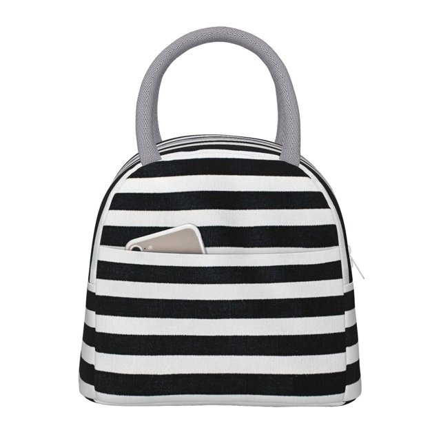 Fotbe Black And White Stripes Bolsa de Almuerzo con Estampado, Lonchera Aislada, Contenedor de Comida Reutilizable Tipo Cooler a Prueba de Fugas