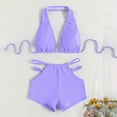 thumbnail image 4 of Lorytime Womens Swimsuit Cover up 2 Piece High Cut Bikini Halter Neck Swim Shorts Beach Vacation Bathing Purple M, 4 of 6