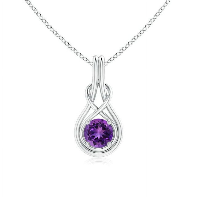 Angara Collier en Améthyste Naturelle - Pendentif Solitaire en Améthyste Ronde Nœud Infini en Or Blanc 14 K pour Femmes