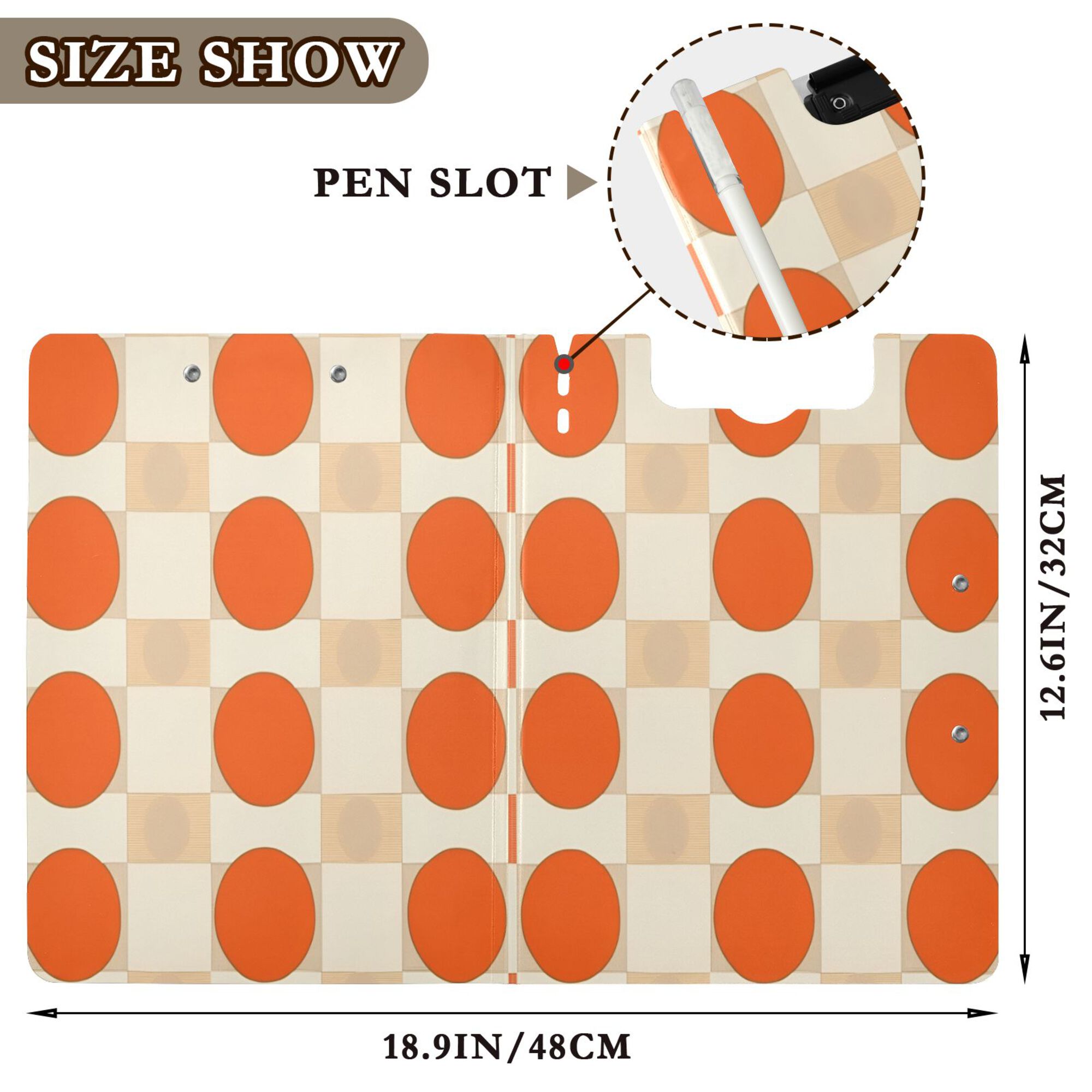 FORMRS A4 Clipboard Folder with Pen Holder Horizontal Foldable School Office Binder, Orange Geometric Circles