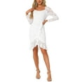 thumbnail image 2 of INSPIRE CHIC Women's Square Neck Lace Long Sleeve Split Elegant Cocktail Mermaid Dress XS White, 2 of 6