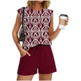 thumbnail image 5 of Haivin Women's Fashion Print Short Sleeve Top and Shorts Set, Round Neck with Chest Pleats, Casual Comfortable Outfit for Daily Wear and Summer, 5 of 8