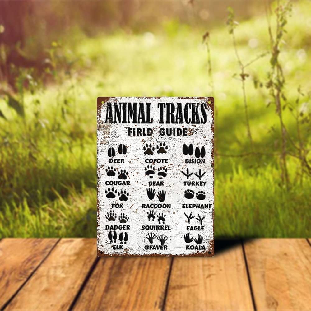 Animal Tracks Signs Woodland Nursery Decor Field Guide Metal Tin Sign 12x16 Inch Wildlife Finder Boys Rustic Cabin Garden Forest Farmhouse Decorations