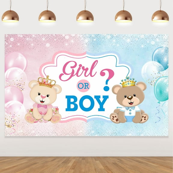 Bear Themed Gender Reveal Party Decorations Cartoon Bear Boy or Girl Backdrop Photograph Background Decoration Supplies for Gender Reveal Party Baby Shower