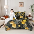 thumbnail image 4 of Feelyou Modern Marbling Abstract Full Size Comforter Sets, Black Gold Honeycomb Bedding Comforter Set, Fashion Artwork Reversible Bedding Sets, Super Cozy Room Decor, 3 Pieces, 4 of 8