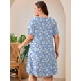 thumbnail image 7 of SHOWMALL Women's Plus Size Short Sleeve Dress with Pockets, Criss Cross V-Neck Casual T-Shirt Dress, Sky Blue Lily Botanical 3X Summer Vacation Beach Dress, 7 of 7
