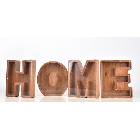 Creative Piggy Bank Nordic Style Wooden Letter Piggy Bank Thickness 1.78in/1.2in,Brown,Wooden,H,Thickness 1.2in