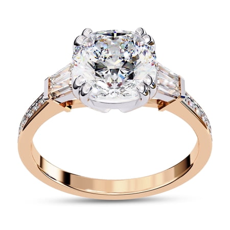 IGI Certified Lab Grown Diamond Engagement Ring | Center 8MM Cushion Cut 3 Stone Solitaire Anniversary Wedding Rings For Women In 18K Solid Rose Gold | F-G, VS-SI Quality (3.00 Ctw) Ring Size-7