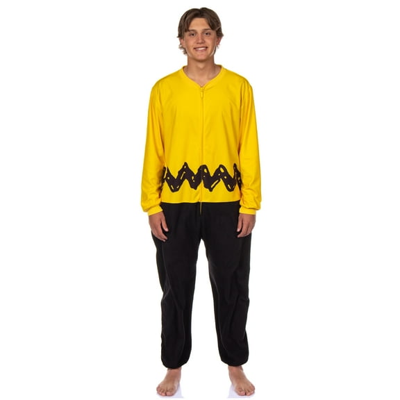 Peanuts Charlie Brown Costume Pajama Union Suit Kigurumi Adult Fleece 1PC Footless Sleeper Loungewear For Men Women