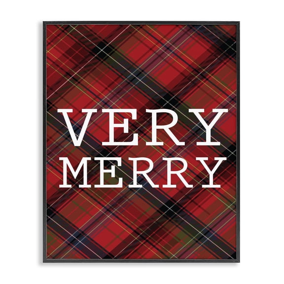 Stupell Industries Rustic Lodge Very Merry Christmas Tartan Black Framed Giclee Art, 11 x 14, by Lil' Rue