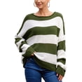 thumbnail image 1 of Suéter de mujer, suéter de mujer con cuello redondo, suéter a rayas para mujer, jersey de punto para mujer, funcionalidad inteligente superior, 1 of 6