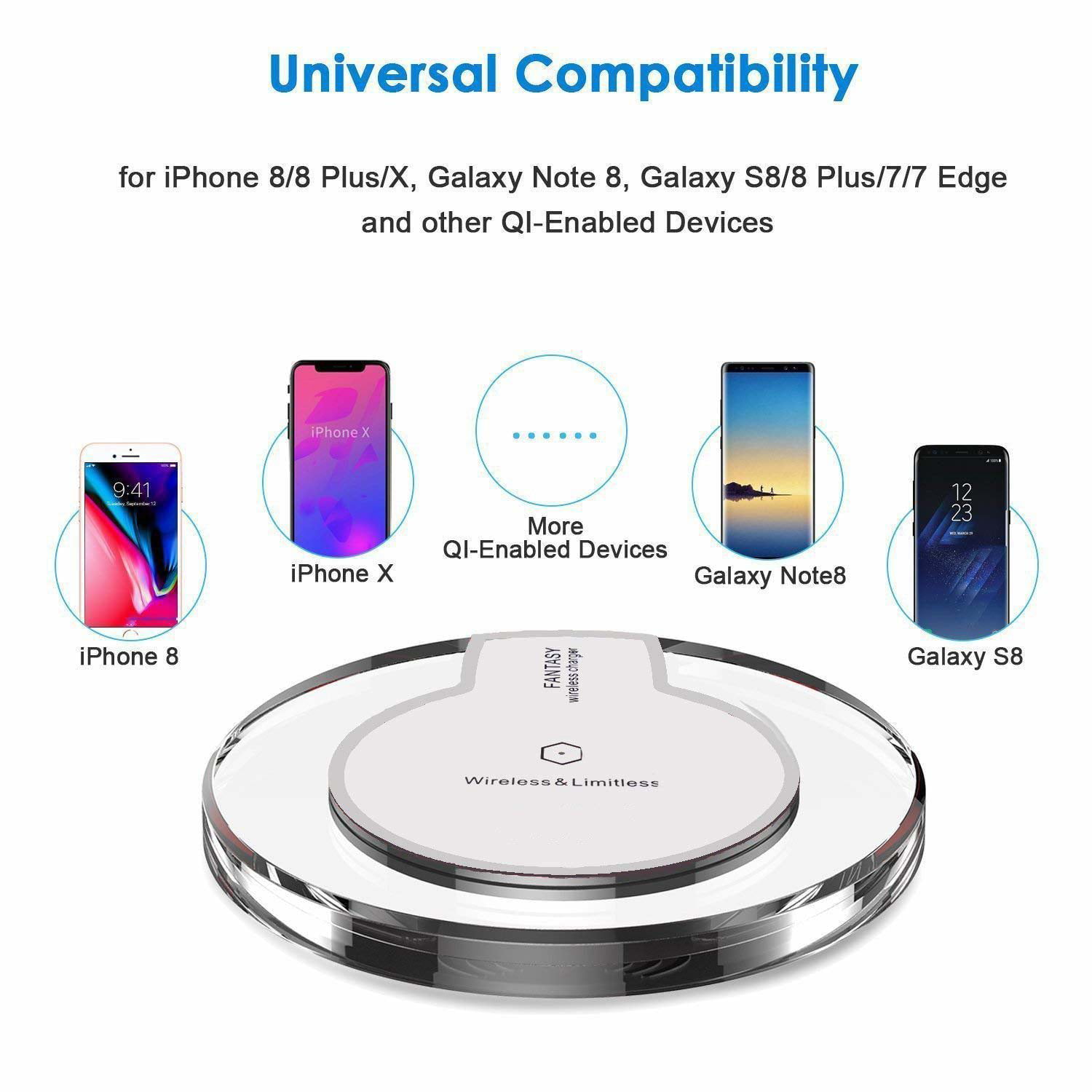 Wireless Phone Charger Fantasy Qi Ultra-Slim 5W Crystal Wireless Charging  Pad for Mobile Compatible with iPhone X|Max|XS|XR|X|8|8+ Samsung  S10|S10+S9|S9+|S8|S8+, Pixel 3a+ 
