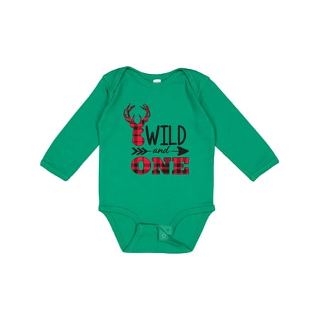 

Inktastic Plaid Deer Wild and 1 with Arrow Gift Baby Boy or Baby Girl Long Sleeve Bodysuit