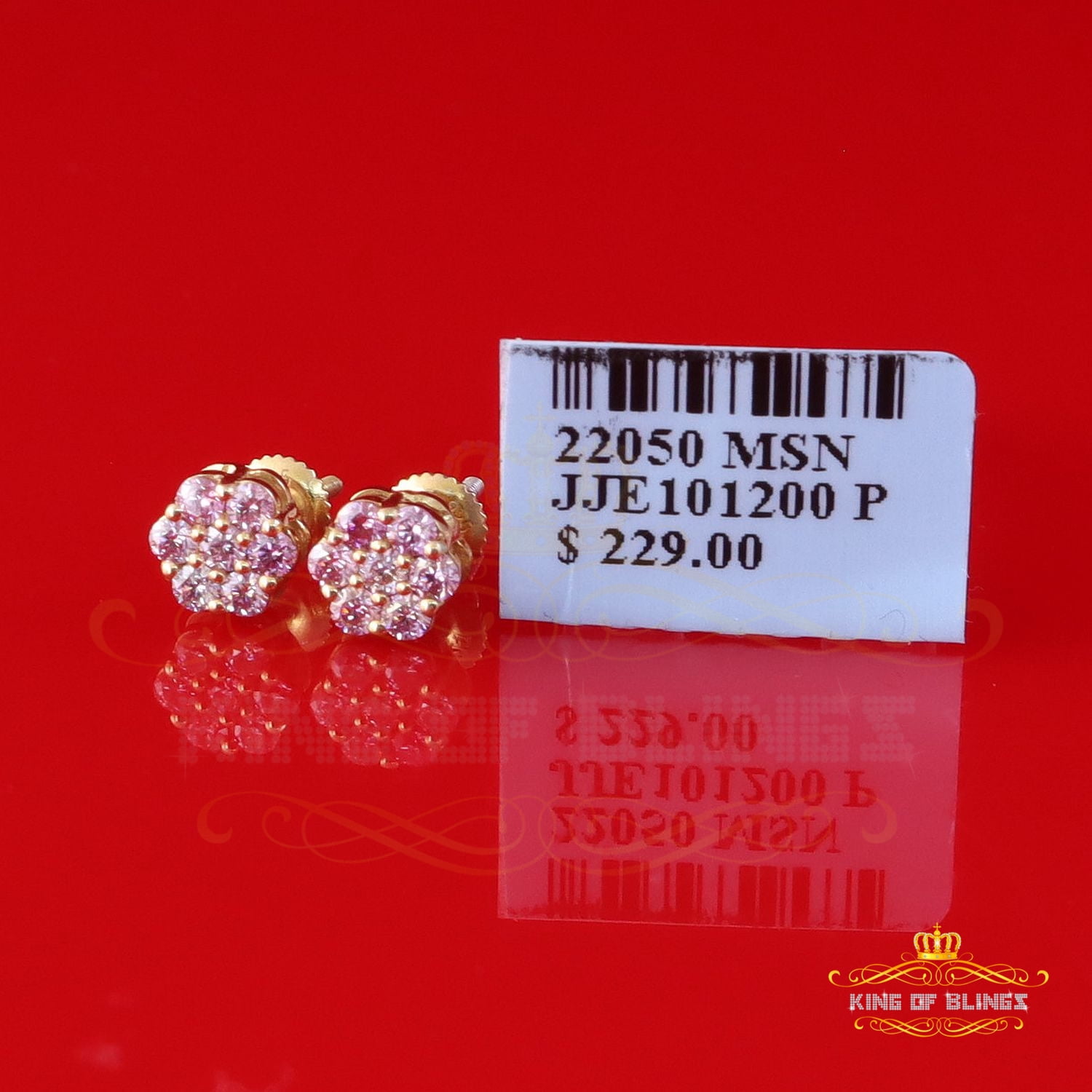 King of Bling's 925 Silver Yellow 0.50ct VVS D Pink Moissanite Mens /Women Floral Stud Earrings