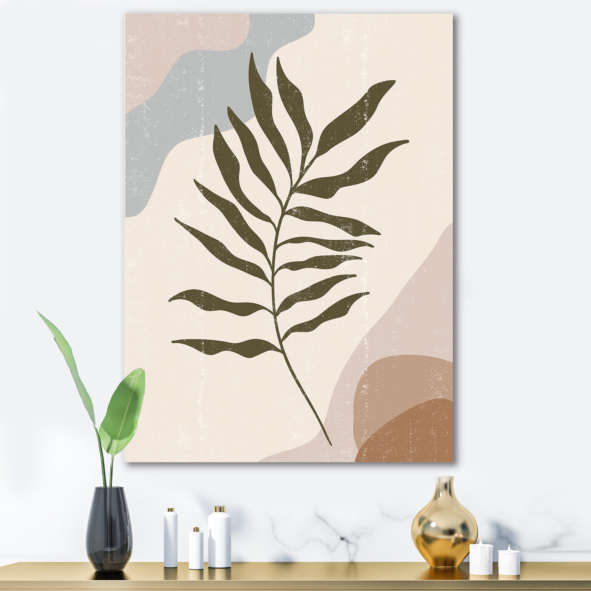 Abstract Botanical Minimalist Leaf In Earth Tones I 30 in x 40 in Painting Canvas Art Print, by Designart
