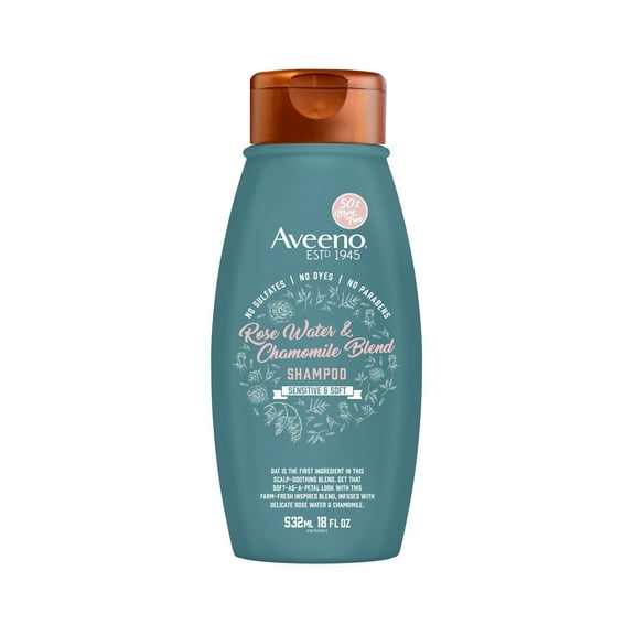 Aveeno Rose Water & Chamomile Blend Sulfate-Free Shampoo with Colloidal Oat for Dry & Sensitive Scalp, Gentle Cleansing Shampoo for Fine, Fragile Hair, Paraben & Dye-Free, 18 fl oz