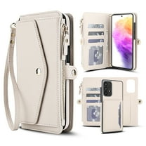 Decase 2-in-1 Detachable Magnetic Wallet Case Compatible with Samsung Galaxy A53 5G, Shockproof PU Leather Flip Cover with Card Slots,Cash Pocket,Zipper Purse,Crossbody Strap,RFID Blocking,White
