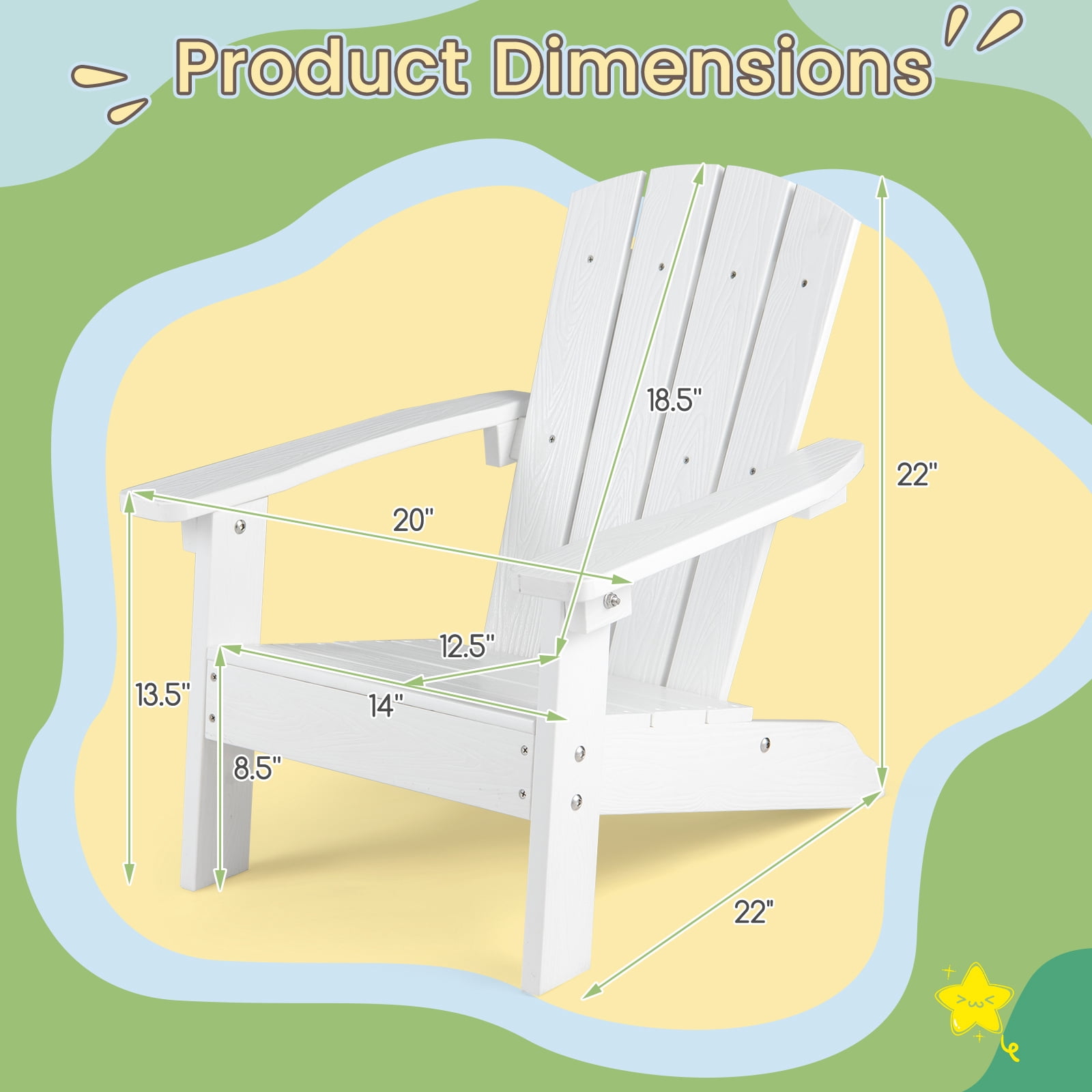 Gymax 4PCS Kid's Adirondack Chair All-Weather HIPS Toddler Lawn Chair w/ Ergonomic Design White