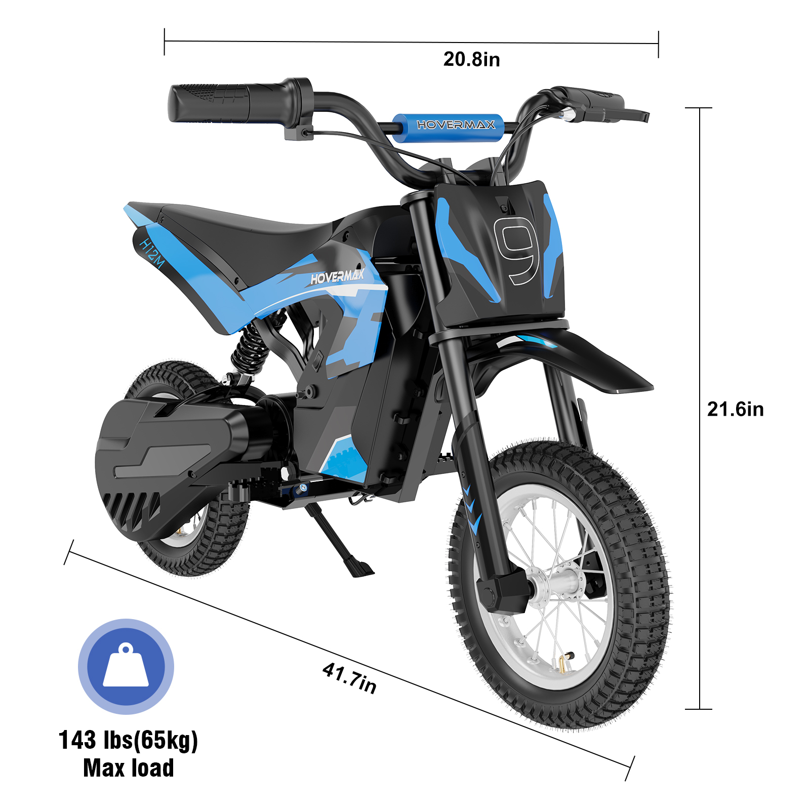 HOVERMAX H12M 36V Electric Dirt Bike, 300W Electric Motorcycle 15.5MPH Max Speed, Ride On Toys motocross for Kids Teens, Blue