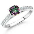 thumbnail image 2 of Gem Stone King 10K White Gold Green Mystic Topaz and White Lab Grown Diamond Engagement Ring for Women (1.18 Cttw, Cushion 5MM, Gemstone Birthstone, Available in Size 5, 6, 7, 8, 9), 2 of 4
