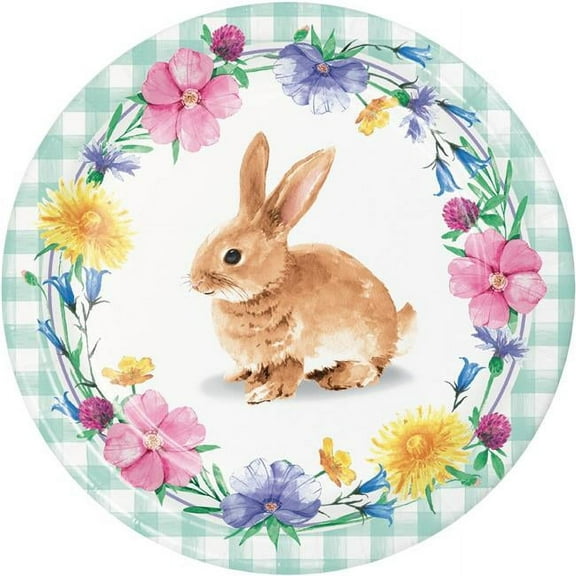 Creative Converting 362999 Bunny & Blooms Dinner Round Paper Plate
