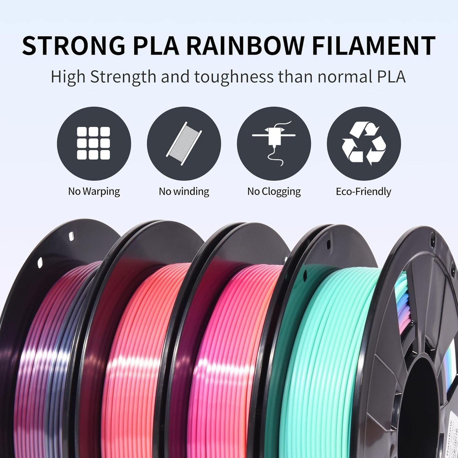 4-Pack Silk Matte Rainbow PLA Filament 1.75mm, Multicolor Fast Color Change 3D Printer Filament, Toughness Upgraded, 1.75mm 200g x 4 Spools (1.76 lbs)