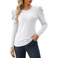 thumbnail image 1 of Long Sleeve Pleated Splicing Round Neck Waffle Top Woman, 1 of 6