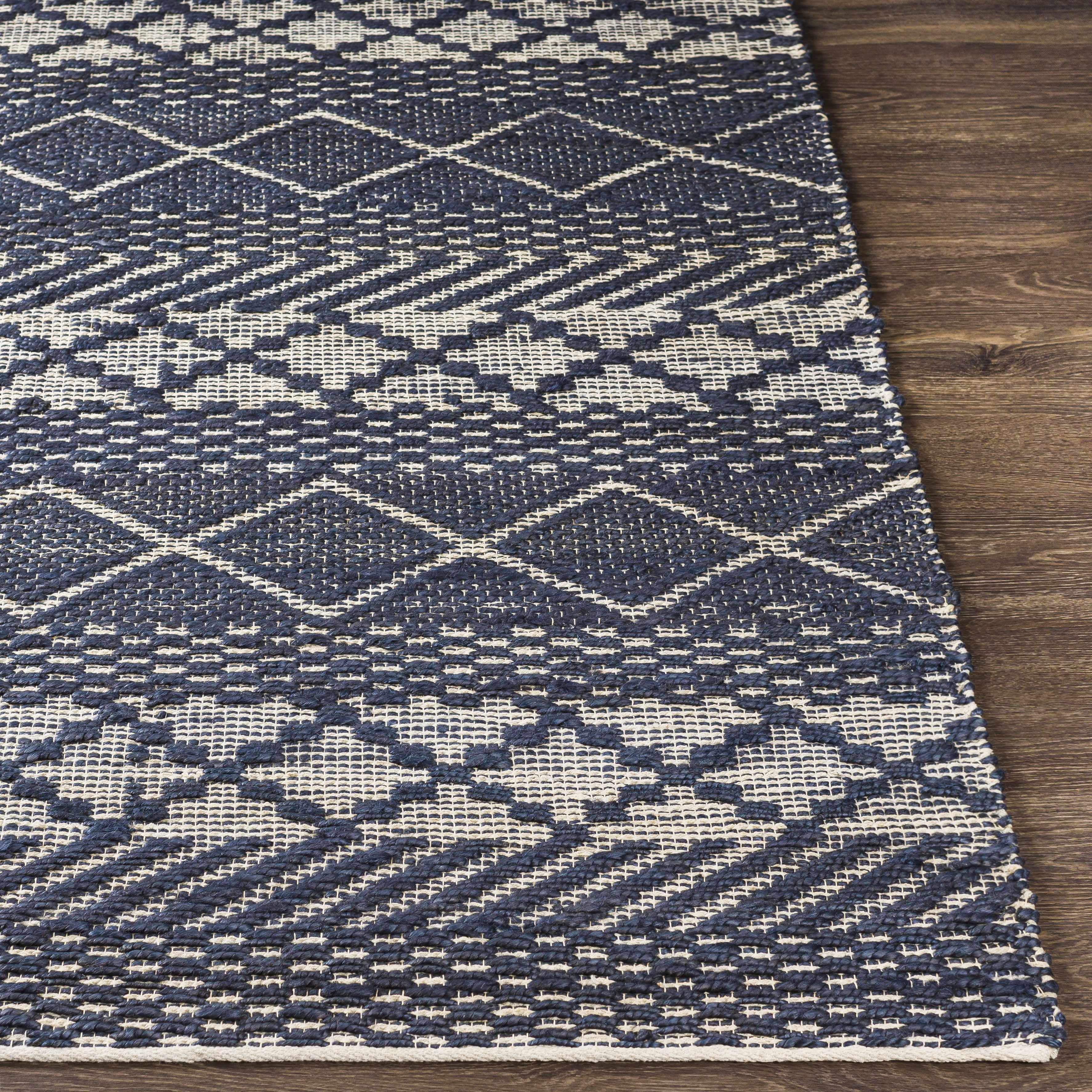 Hauteloom Bunclody Jute Living Room, Bedroom Area Rug - Bohemian, Transitional - Navy, Peach - 5' x 7'6"